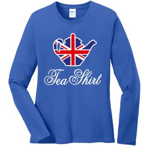 Funny British Tea Gift Uk Teapot Union Jack Flag Tea Pun Gift Ladies Long Sleeve Shirt