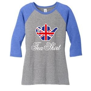 Funny British Tea Gift Uk Teapot Union Jack Flag Tea Pun Gift Women's Tri-Blend 3/4-Sleeve Raglan Shirt