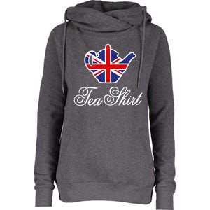 Funny British Tea Gift Uk Teapot Union Jack Flag Tea Pun Gift Womens Funnel Neck Pullover Hood