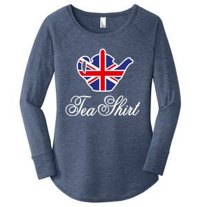 Funny British Tea Gift Uk Teapot Union Jack Flag Tea Pun Gift Women's Perfect Tri Tunic Long Sleeve Shirt