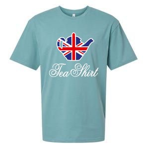 Funny British Tea Gift Uk Teapot Union Jack Flag Tea Pun Gift Sueded Cloud Jersey T-Shirt