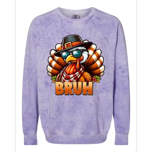 Funny Bruh Turkey Pilgrim Hat Thanksgiving Colorblast Crewneck Sweatshirt