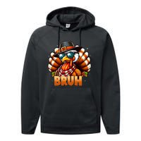 Funny Bruh Turkey Pilgrim Hat Thanksgiving Performance Fleece Hoodie