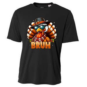 Funny Bruh Turkey Pilgrim Hat Thanksgiving Cooling Performance Crew T-Shirt