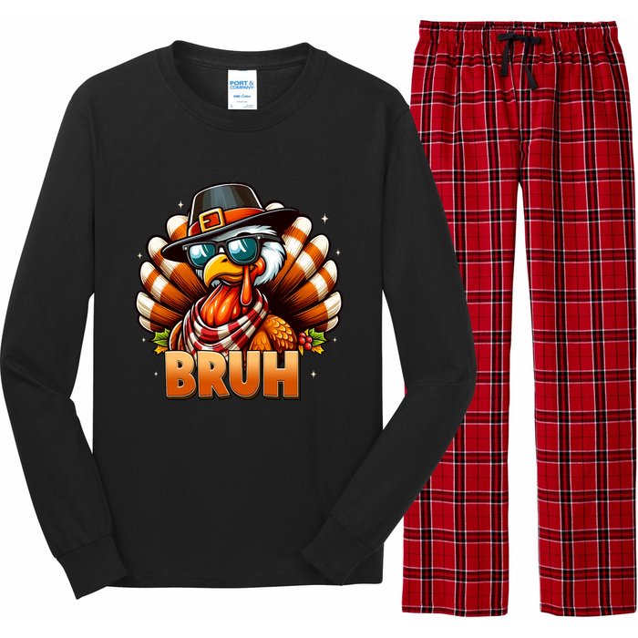 Funny Bruh Turkey Pilgrim Hat Thanksgiving Long Sleeve Pajama Set