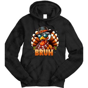 Funny Bruh Turkey Pilgrim Hat Thanksgiving Tie Dye Hoodie