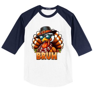 Funny Bruh Turkey Pilgrim Hat Thanksgiving Baseball Sleeve Shirt