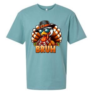 Funny Bruh Turkey Pilgrim Hat Thanksgiving Sueded Cloud Jersey T-Shirt