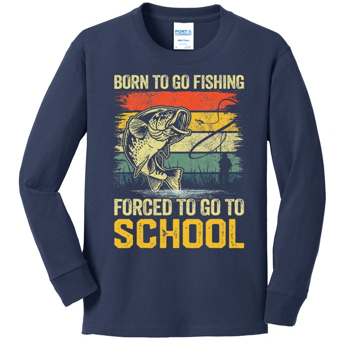 Funny Born To Go Fishing Bass Fish Fisherman Kids Long Sleeve Shirt