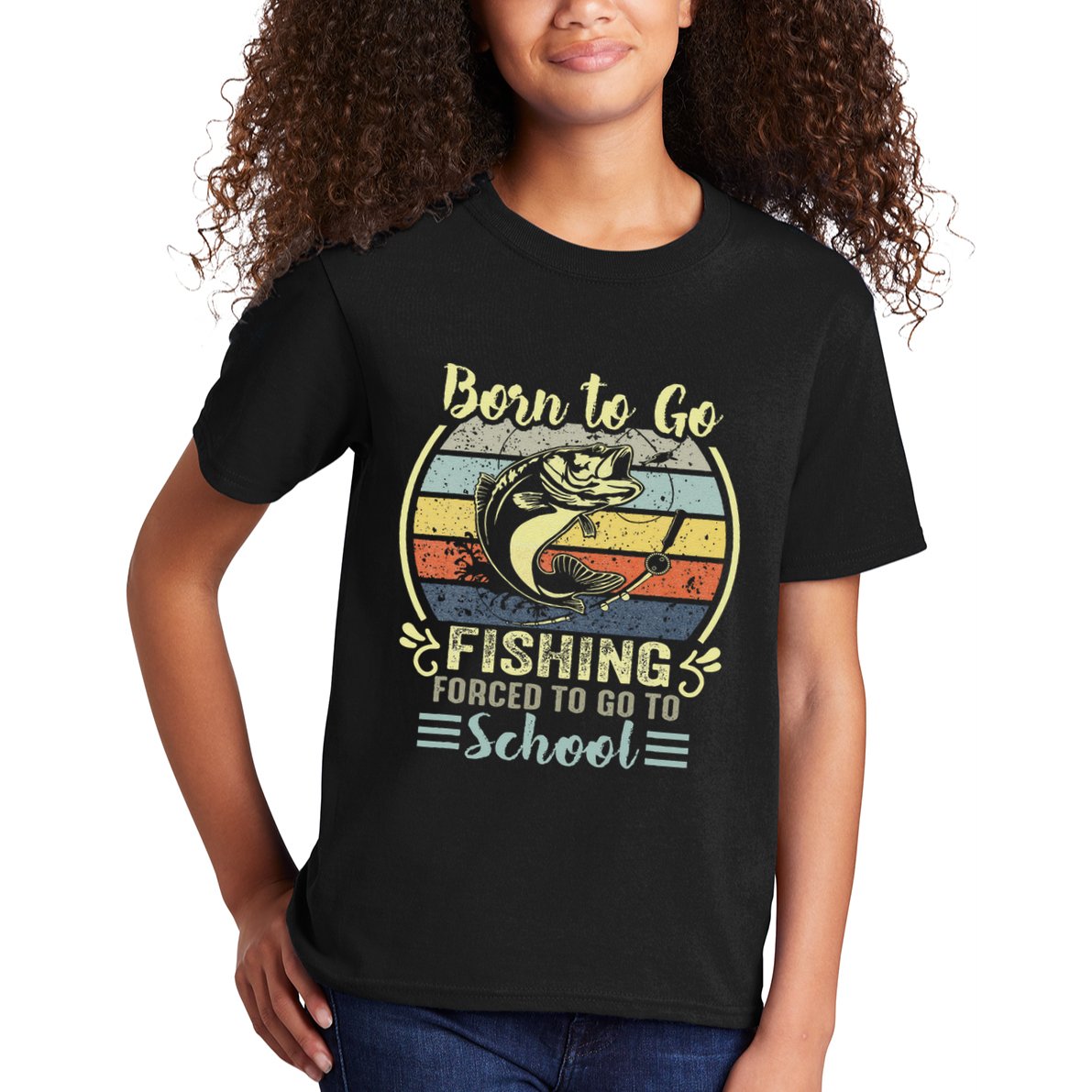 Funny Born To Go Fishing Bass Fish Fisherman Kids T-Shirt