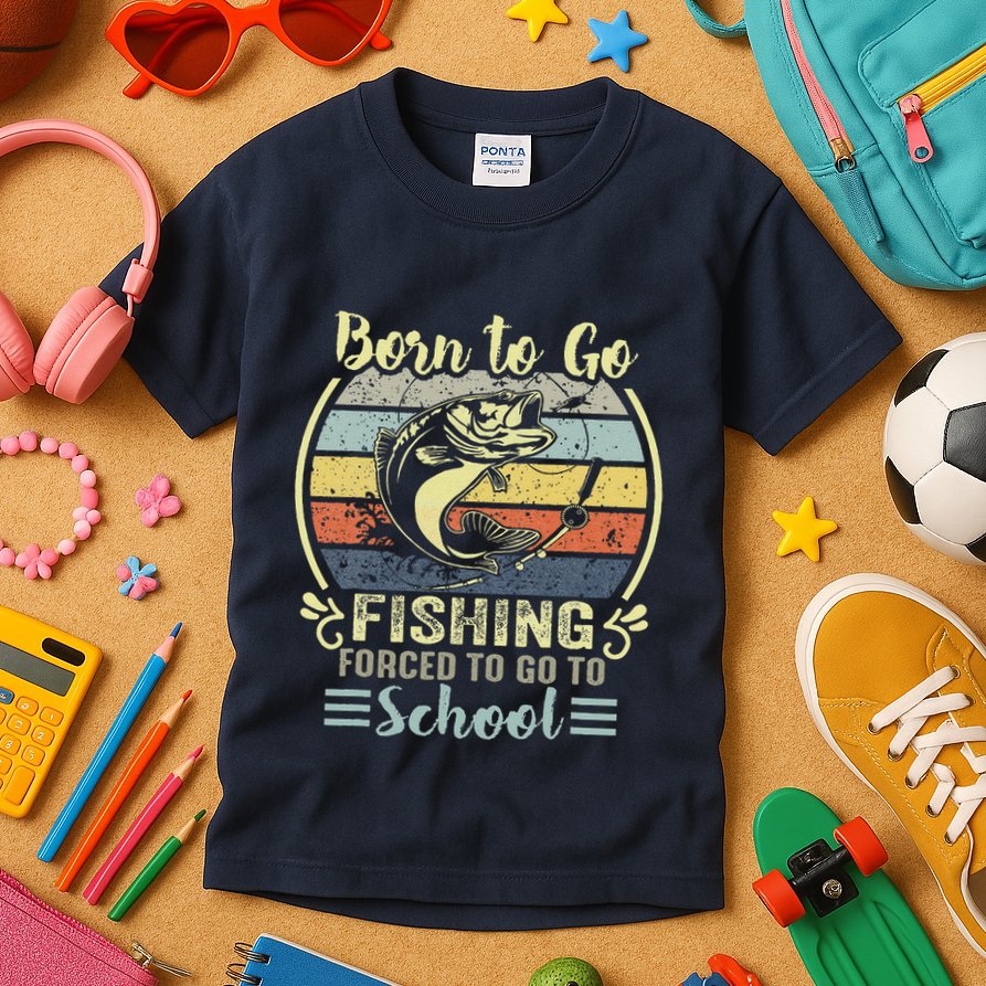 Funny Born To Go Fishing Bass Fish Fisherman Kids T-Shirt