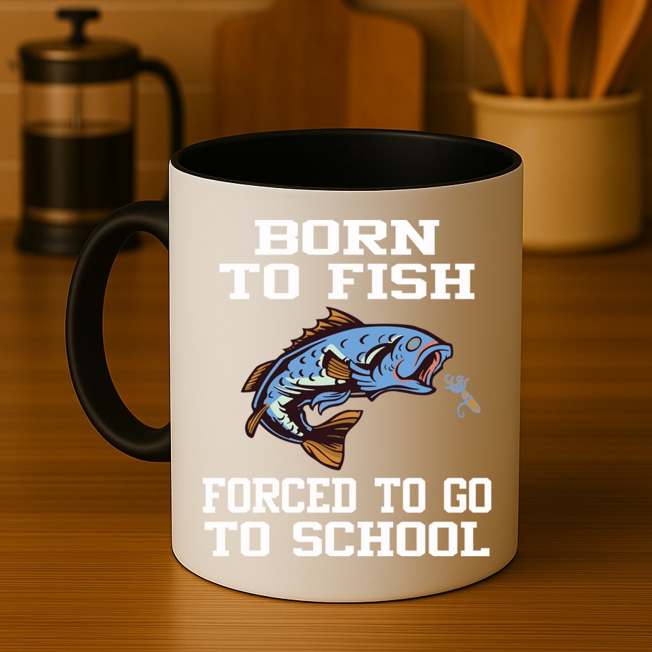 Funny Born To Fish Forced To Go To School Fishing Gift Mug