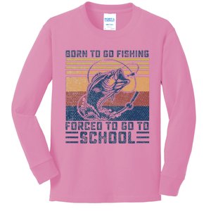 Funny Born To Go Fishing Bass Fish Fisherman Kids Long Sleeve Shirt