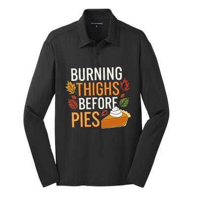 Funny Burning Thighs Before Pies Thanksgiving Family 2024 Silk Touch Performance Long Sleeve Polo