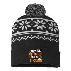 Funny Burning Thighs Before Pies Thanksgiving Family 2024 USA-Made Snowflake Beanie