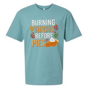 Funny Burning Thighs Before Pies Thanksgiving Family 2024 Sueded Cloud Jersey T-Shirt