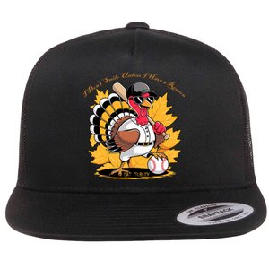 Funny Baseball Turkey Thanksgiving Humor Flat Bill Trucker Hat