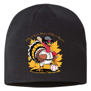 Funny Baseball Turkey Thanksgiving Humor Sustainable Beanie