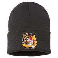 Funny Baseball Turkey Thanksgiving Humor Sustainable Knit Beanie