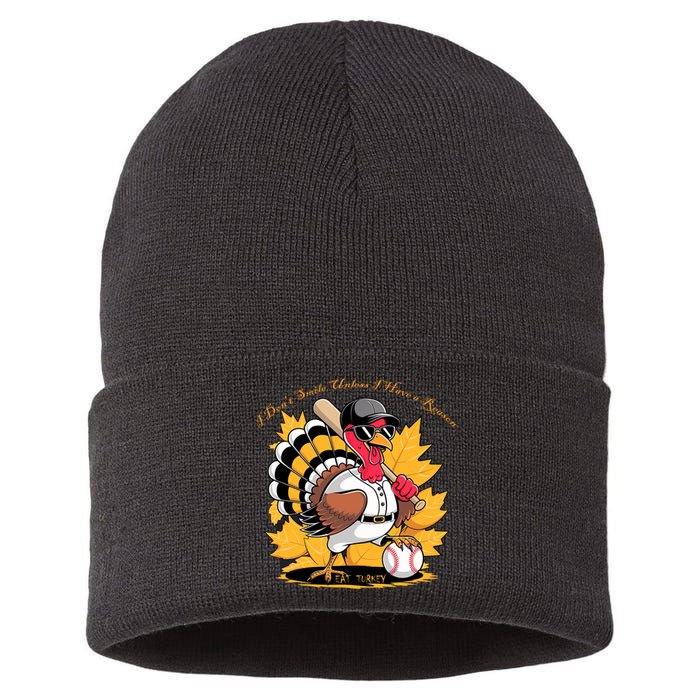 Funny Baseball Turkey Thanksgiving Humor Sustainable Knit Beanie