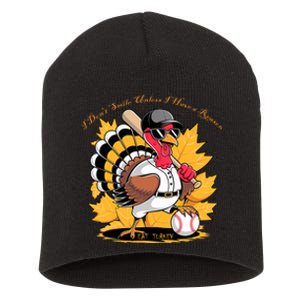 Funny Baseball Turkey Thanksgiving Humor Short Acrylic Beanie