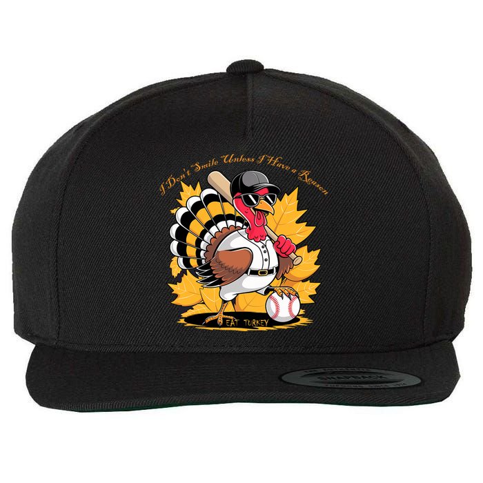 Funny Baseball Turkey Thanksgiving Humor Wool Snapback Cap