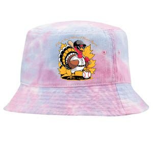 Funny Baseball Turkey Thanksgiving Humor Tie-Dyed Bucket Hat