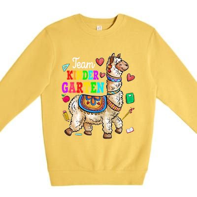 Funny Back To School Llama Team Kindergarten First Day Cute Gift Premium Crewneck Sweatshirt