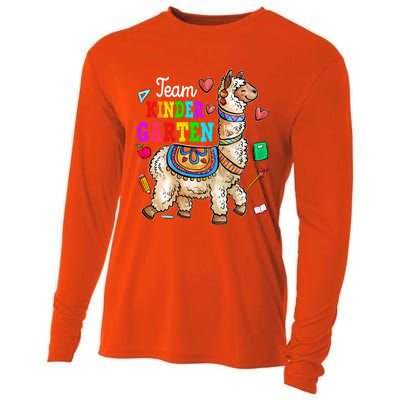 Funny Back To School Llama Team Kindergarten First Day Cute Gift Cooling Performance Long Sleeve Crew