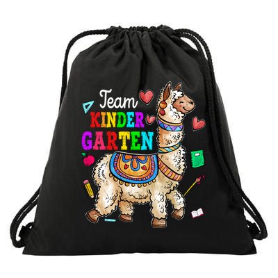 Funny Back To School Llama Team Kindergarten First Day Cute Gift Drawstring Bag