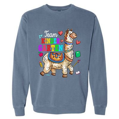 Funny Back To School Llama Team Kindergarten First Day Cute Gift Garment-Dyed Sweatshirt