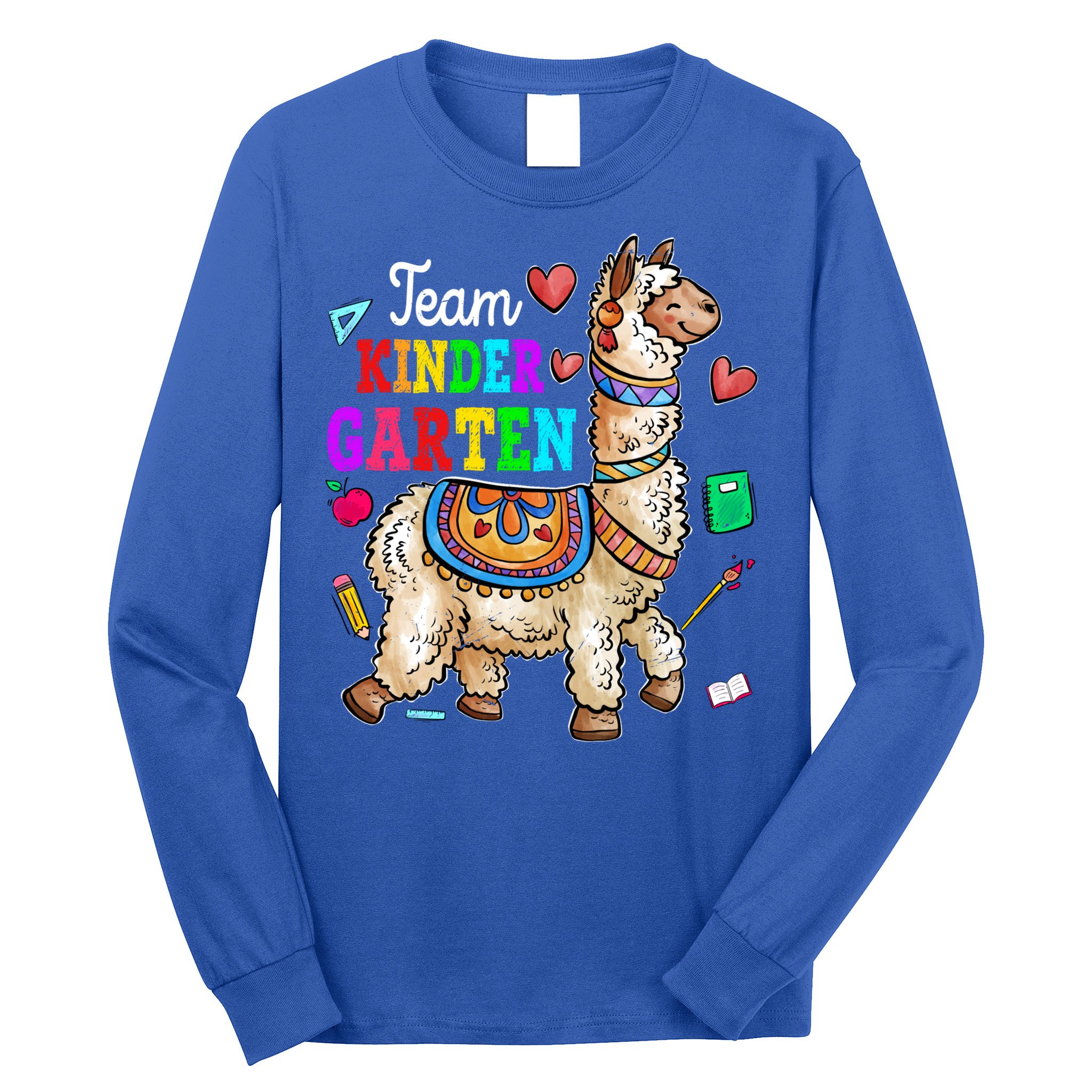 Funny Back To School Llama Team Kindergarten First Day Cute Gift Long Sleeve Shirt