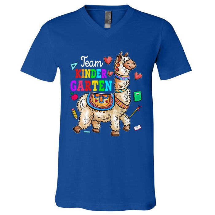 Funny Back To School Llama Team Kindergarten First Day Cute Gift V-Neck T-Shirt