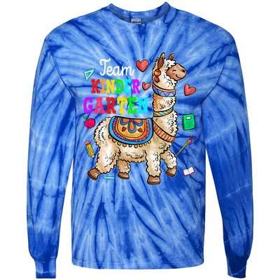 Funny Back To School Llama Team Kindergarten First Day Cute Gift Tie-Dye Long Sleeve Shirt