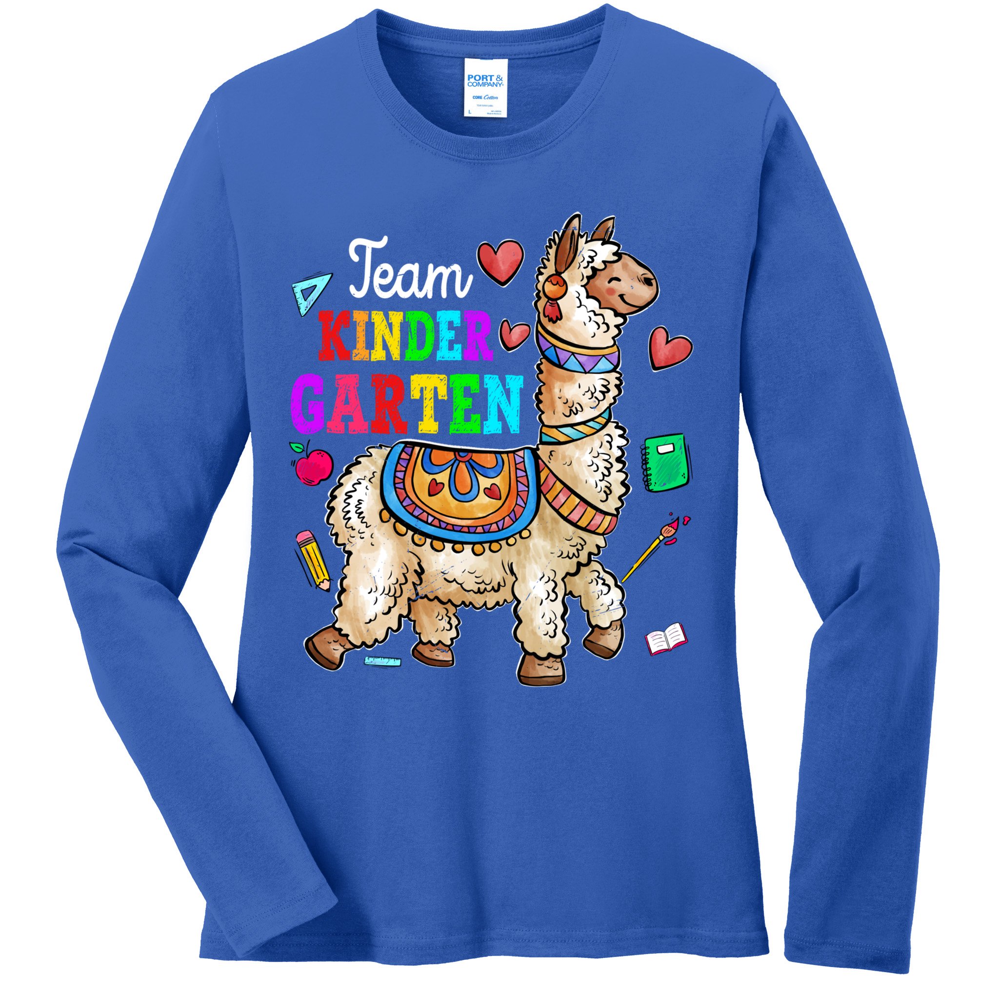 Funny Back To School Llama Team Kindergarten First Day Cute Gift Ladies Long Sleeve Shirt