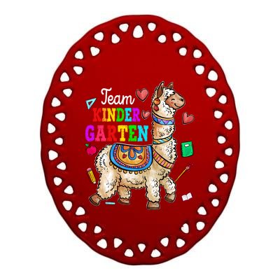 Funny Back To School Llama Team Kindergarten First Day Cute Gift Ceramic Oval Ornament