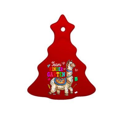 Funny Back To School Llama Team Kindergarten First Day Cute Gift Ceramic Tree Ornament