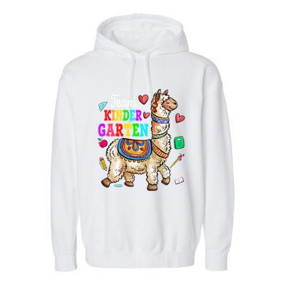 Funny Back To School Llama Team Kindergarten First Day Cute Gift Garment-Dyed Fleece Hoodie