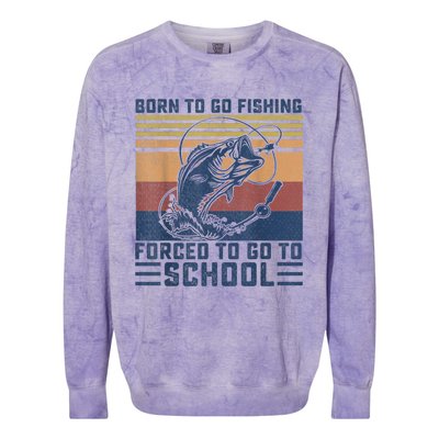 Funny Born To Fishing Forced To Go To School Meme Fishing Fisherman Fish Trout Colorblast Crewneck Sweatshirt