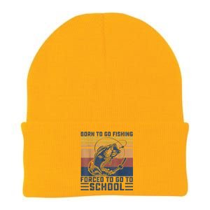 Funny Born To Fishing Forced To Go To School Meme Fishing Fisherman Fish Trout Knit Cap Winter Beanie