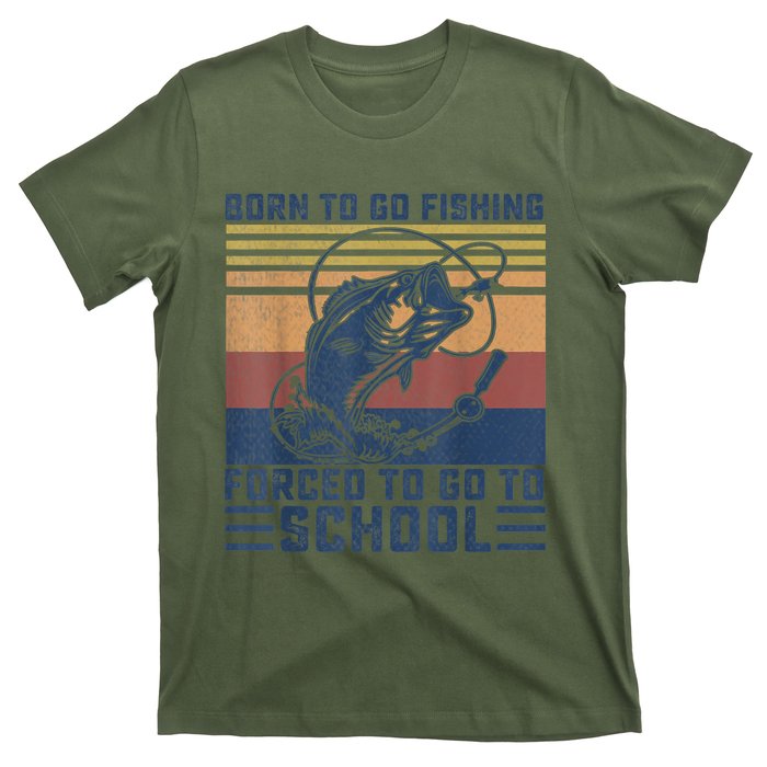 Funny Born To Fishing Forced To Go To School Meme Fishing Fisherman Fish Trout T-Shirt