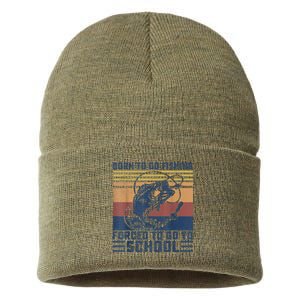 Funny Born To Fishing Forced To Go To School Meme Fishing Fisherman Fish Trout Sustainable Knit Beanie