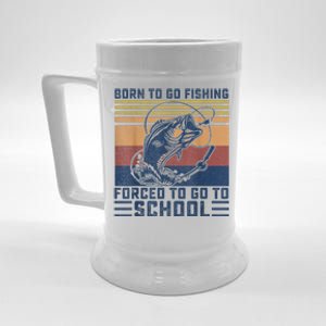 Funny Born To Fishing Forced To Go To School Meme Fishing Fisherman Fish Trout Beer Stein