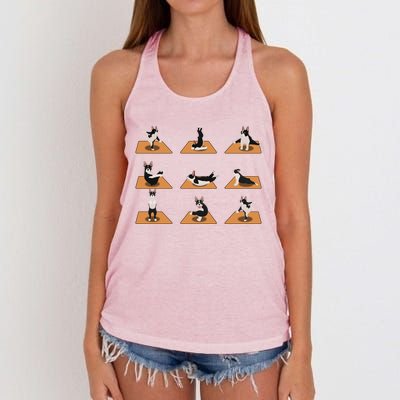 Funny Boston Terrier Dogs Yoga Poses Meditation Lovers Fans Gift Women's Knotted Racerback Tank