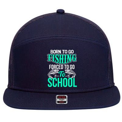 Funny Born To Go Fishing Bass Fish Fisherman Boy 7 Panel Mesh Trucker Snapback Hat