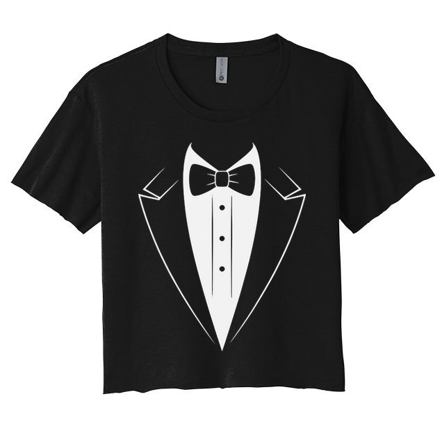 Funny Bow Tie Tuxedo Costume Formal Party For Man Women's Crop Top Tee