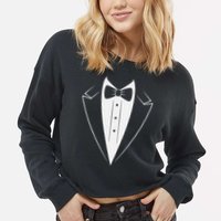 Funny Bow Tie Tuxedo Costume Formal Party For Man Cropped Pullover Crew