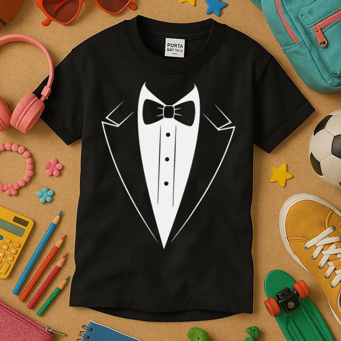 Funny Bow Tie Tuxedo Costume Formal Party For Man Kids T-Shirt