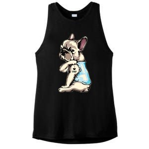 French Bulldog Tattoos I Love Dad Sitting Gift Fathers Day Ladies PosiCharge Tri-Blend Wicking Tank