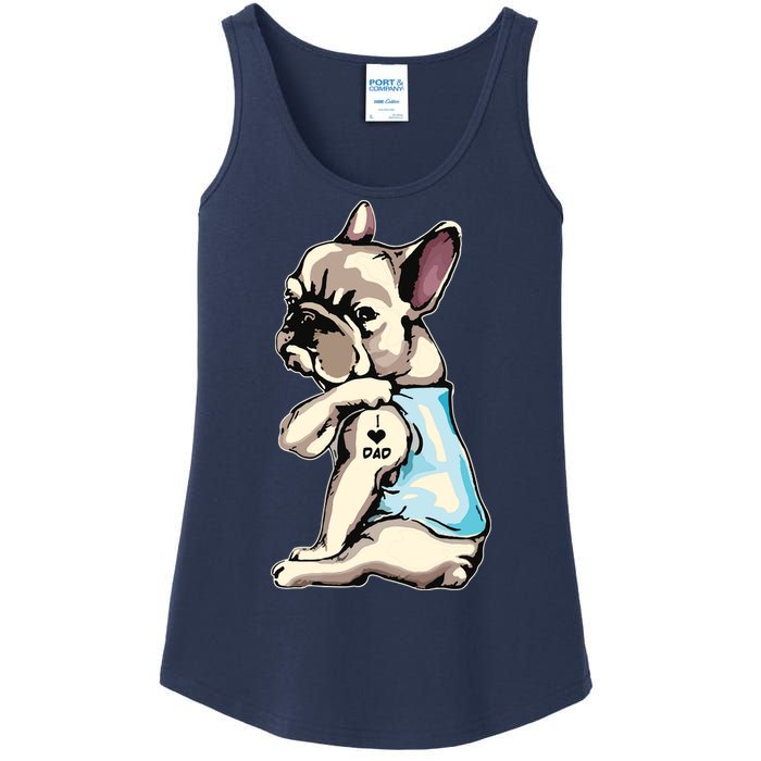 French Bulldog Tattoos I Love Dad Sitting Gift Fathers Day Ladies Essential Tank